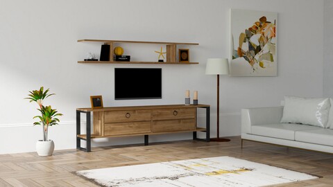 Mobilier pentru living Melis, Puqa Design, 2 piese, 160x30x45 cm, maro 160x30x45