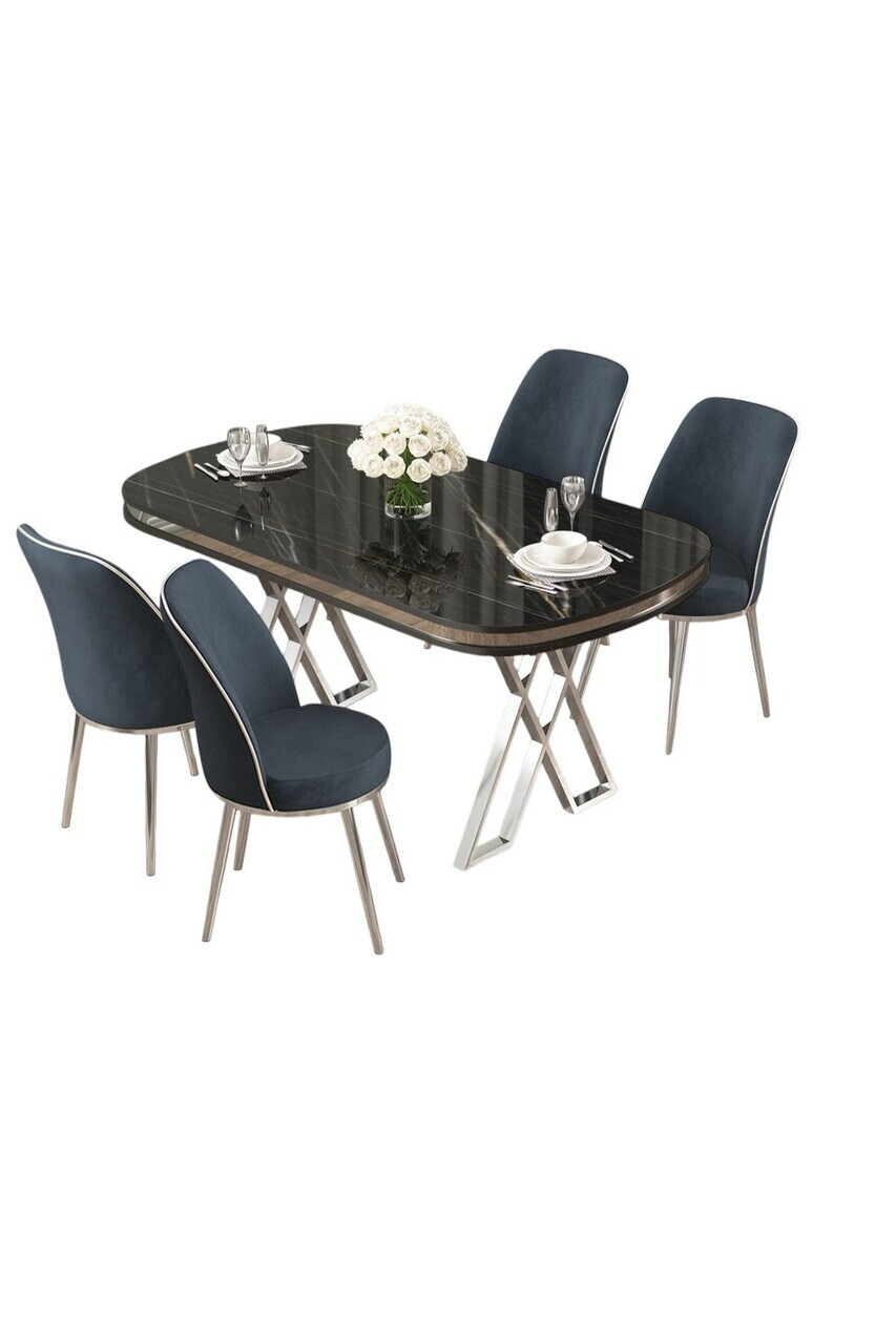 Set masa si scaune (5 piese), Hanah Home, Lai, Sonata / Crom / Antracit — imaginea 2