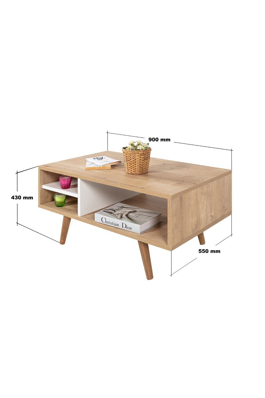 Masuta de cafea, Hanah Home, Venüs 2032, 90x43x55 cm, PAL, Stejar Safir / Alb — imaginea 3