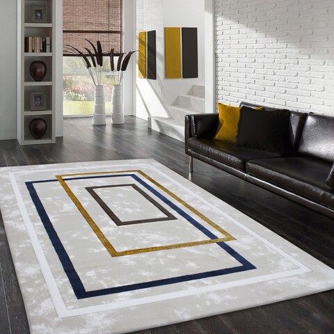 Covor de hol, 2654a, 80x150 cm, polipropilena, auriu / albastru închis / maro / alb