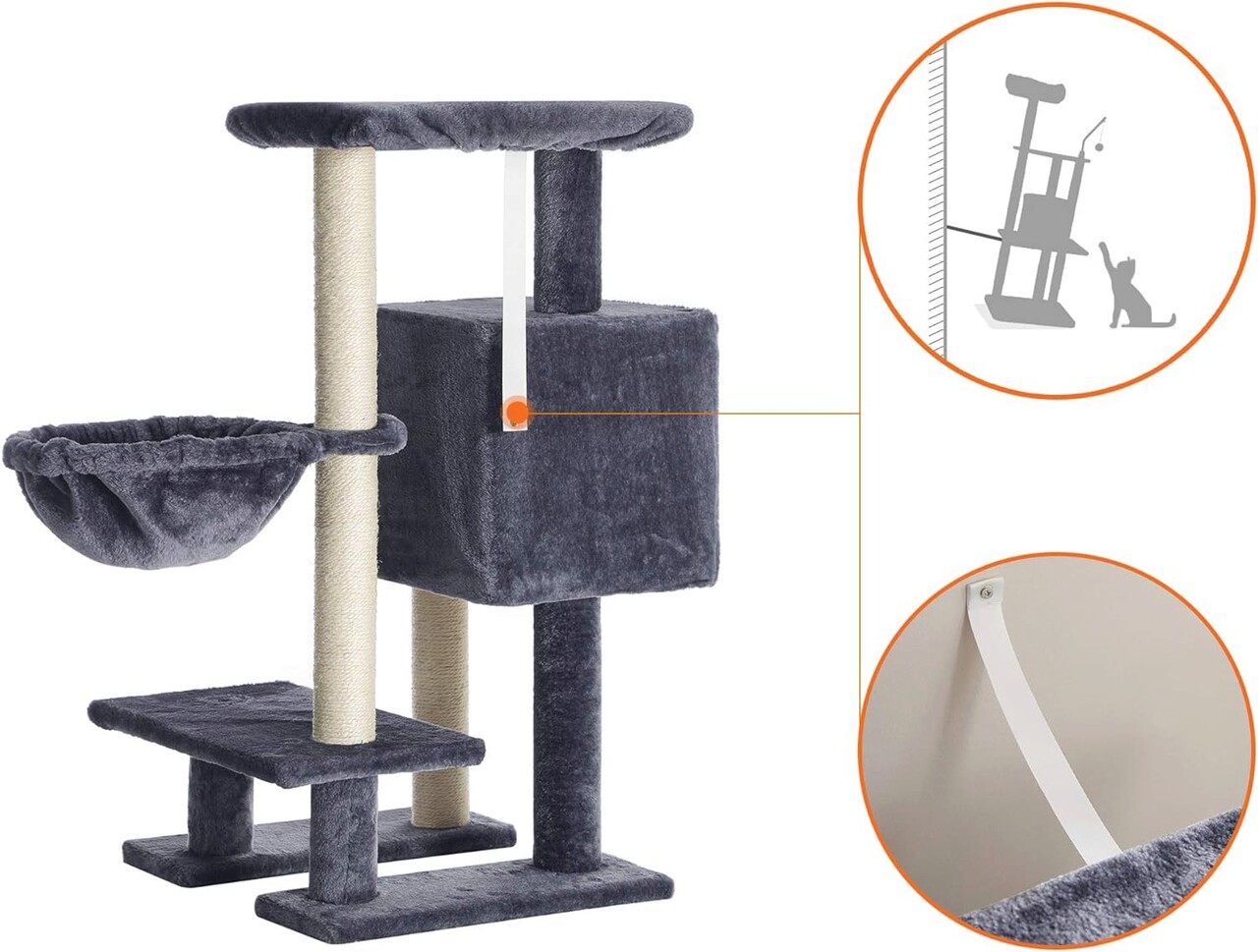 Ansamblu de joaca pisici / arbore pentru pisici Cat Condo, Feandrea, 46x41x84 cm, PAL/plus/sisal, gri inchis - 1 | YEO
