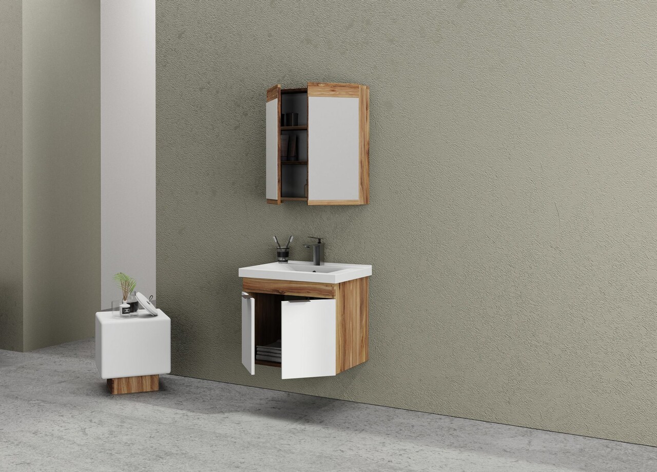Set mobilier de baie (2 piese), Hanah Home, Carıno 65, Pin / Alb Mat - view 2