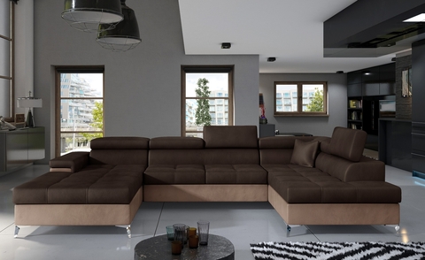 Coltar extensibil dreapta 5 locuri ELTAP, Edr-37, Eduardo, 337x205x88 cm, lemn/poliester, maro inchis/maro deschis