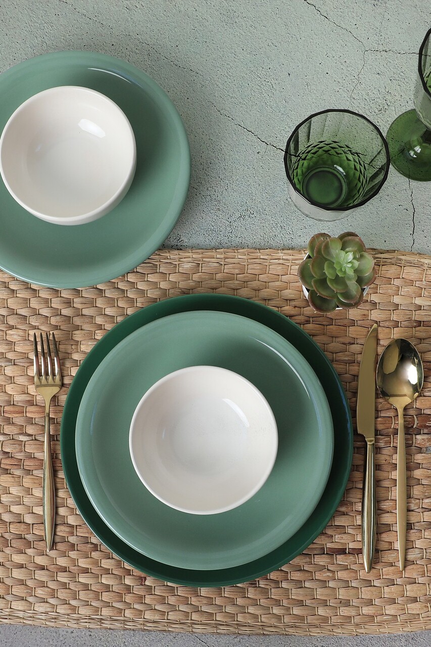 Set de cină din ceramică (18 piese), L'essentiel Maison, 275KRM1970, Antibacterian, Verde/Alb - view 4