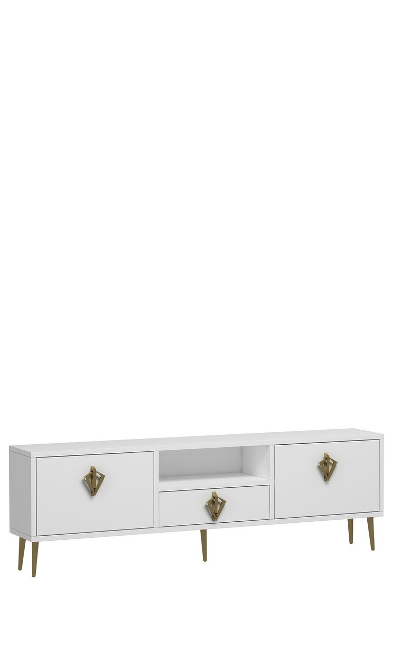 Comoda TV, Hanah Home, 1313-DROP-32, 140x45x30 cm, PAL , Alb/Auriu - view 4