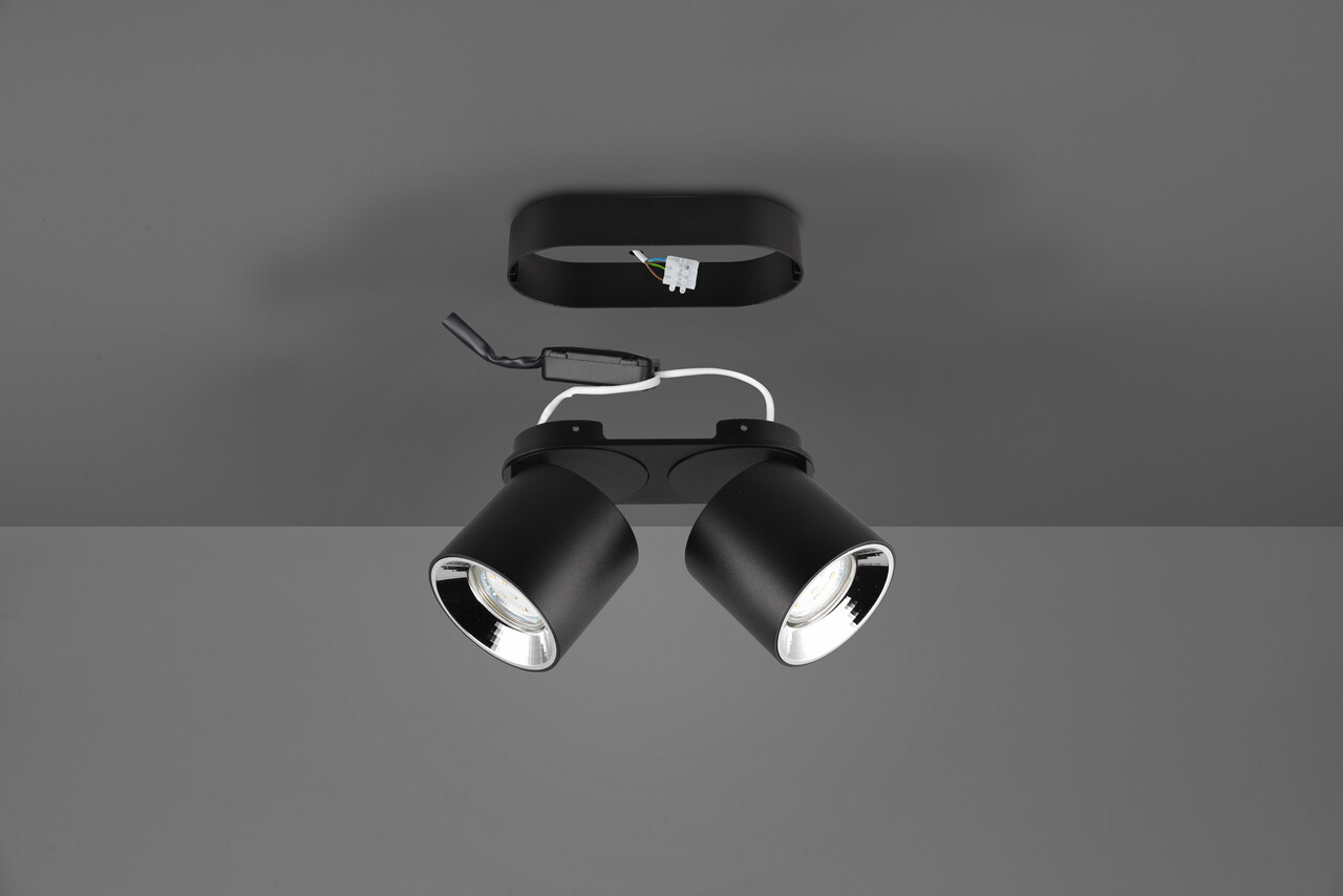 Plafoniera Guayana, TRIO, 18x8.7x12 cm, 10W, 2x GU10, metal, negru mat