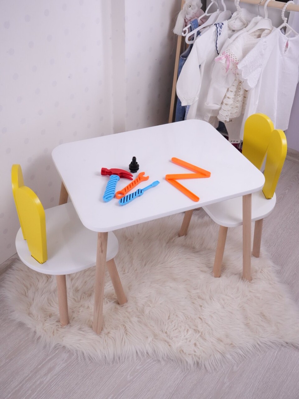 Set masa si scaun pentru copii, Bambini, Bunny Two Chair Set, Galben/Alb - 1 | YEO