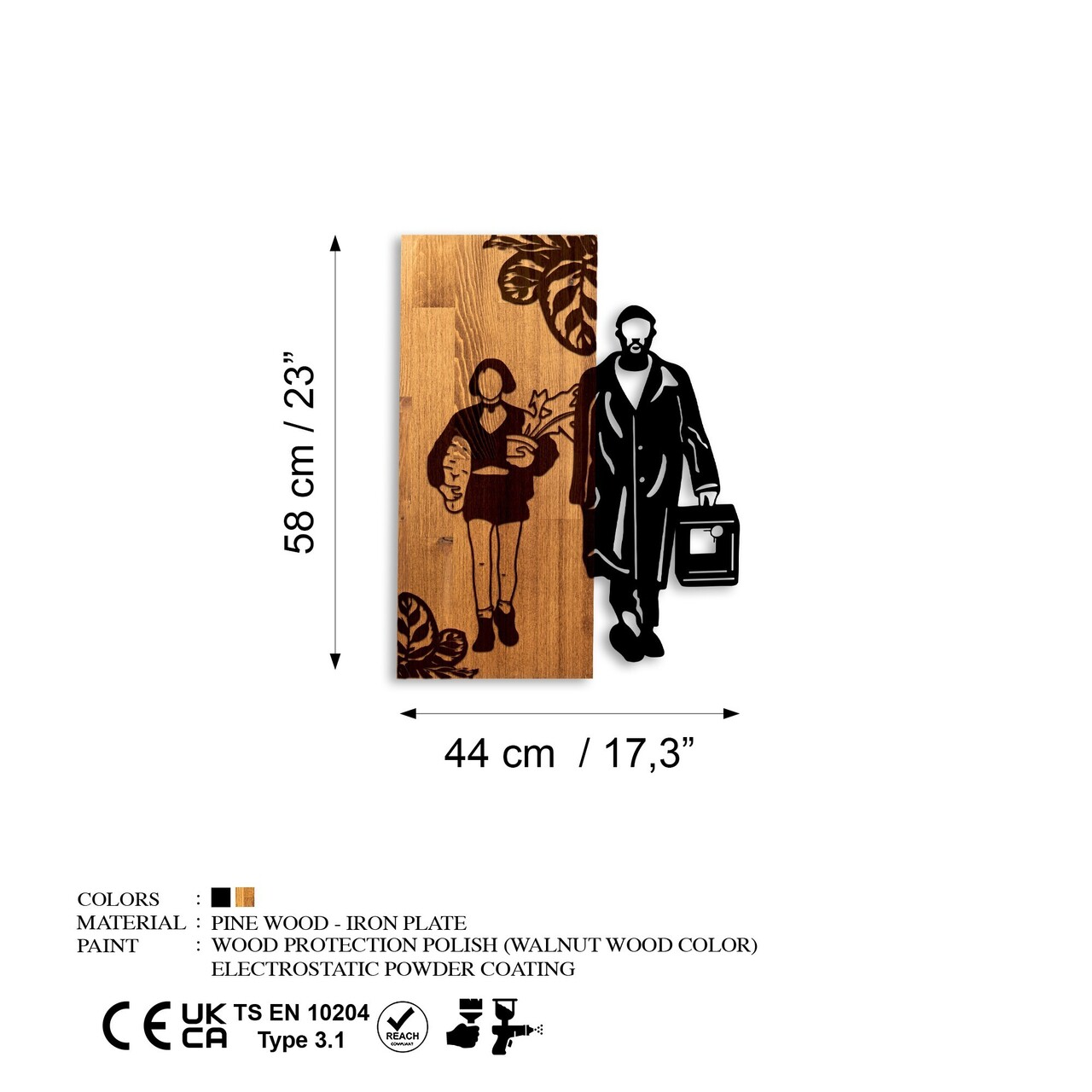 Decoratiune de perete, Leon The Professional, Lățime: 44 cm, Nuc / Negru - view 7