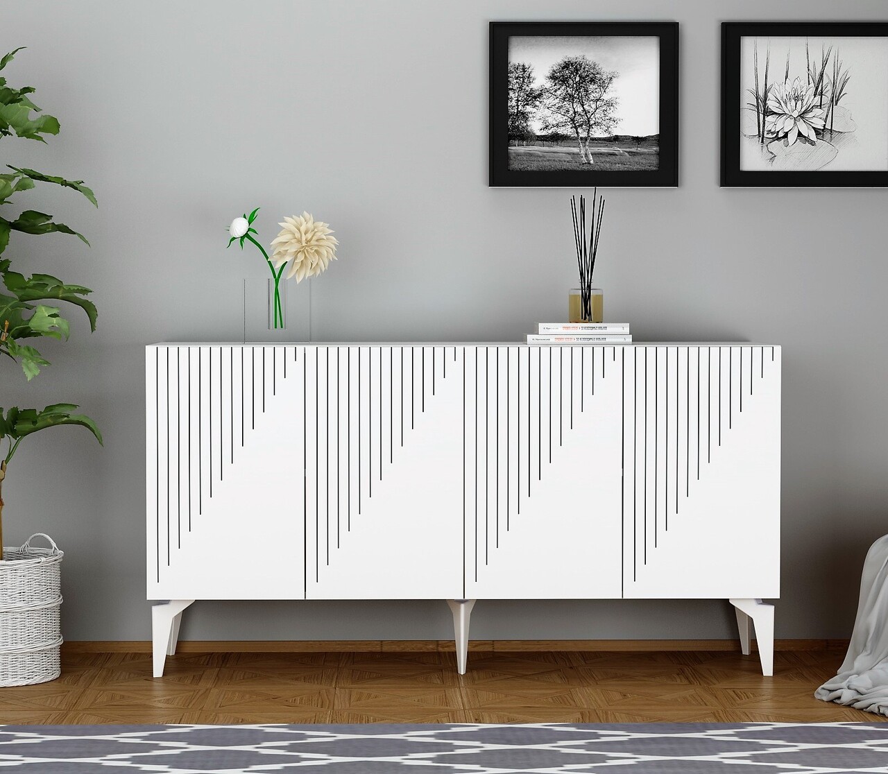 Consola, Olivia, Draw, 150x79x40 cm, PAL, Alb - 1 | YEO