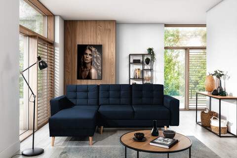 Coltar extensibil reversibil 3 locuri ELTAP, AsgL-61, Asgard, 248x162x93 cm, lemn/poliester, albastru inchis