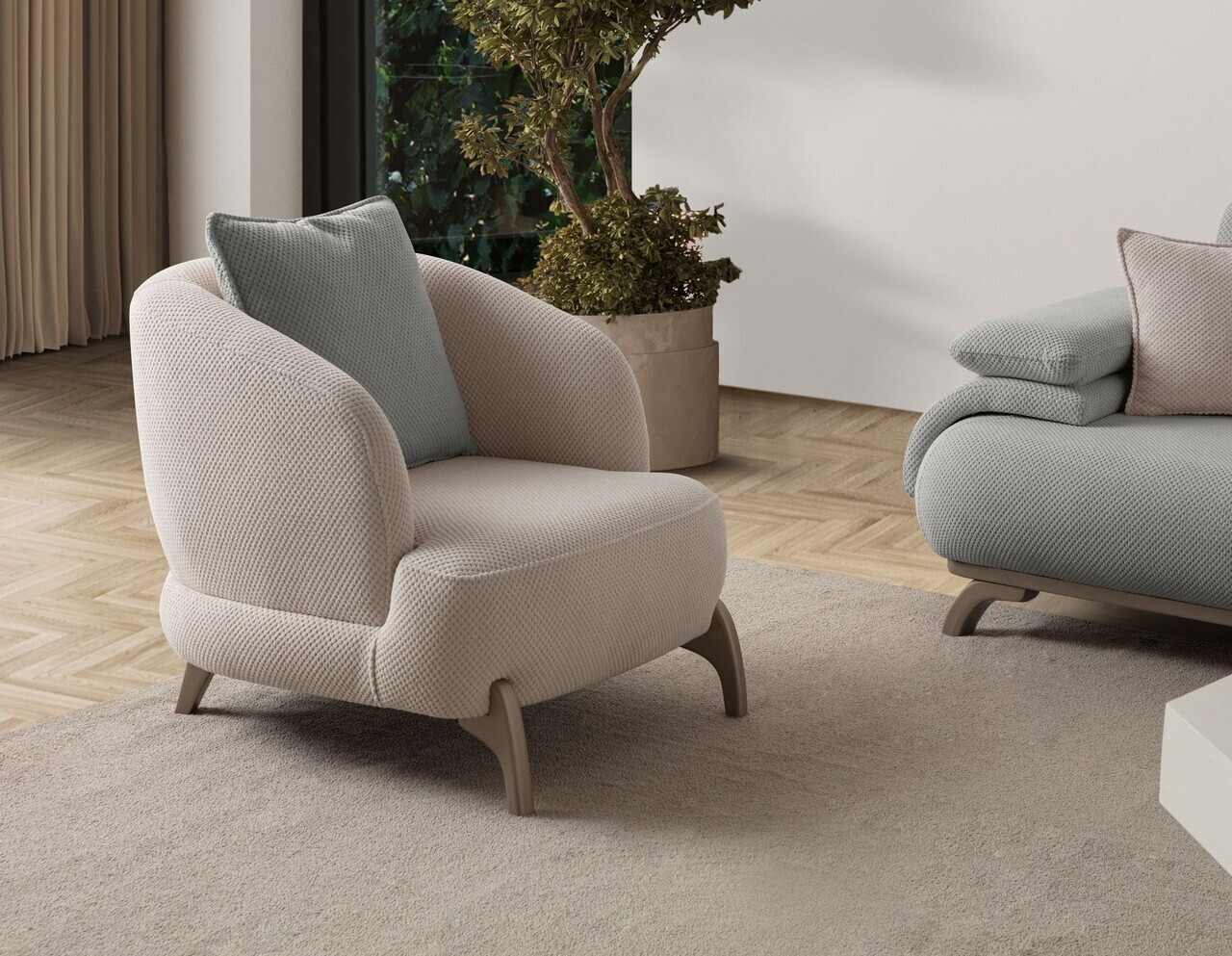Canapea 3 locuri, Atelier del Sofa, 752EST1137, Lemn de carpen/PAL melaminat, Gri - view 6