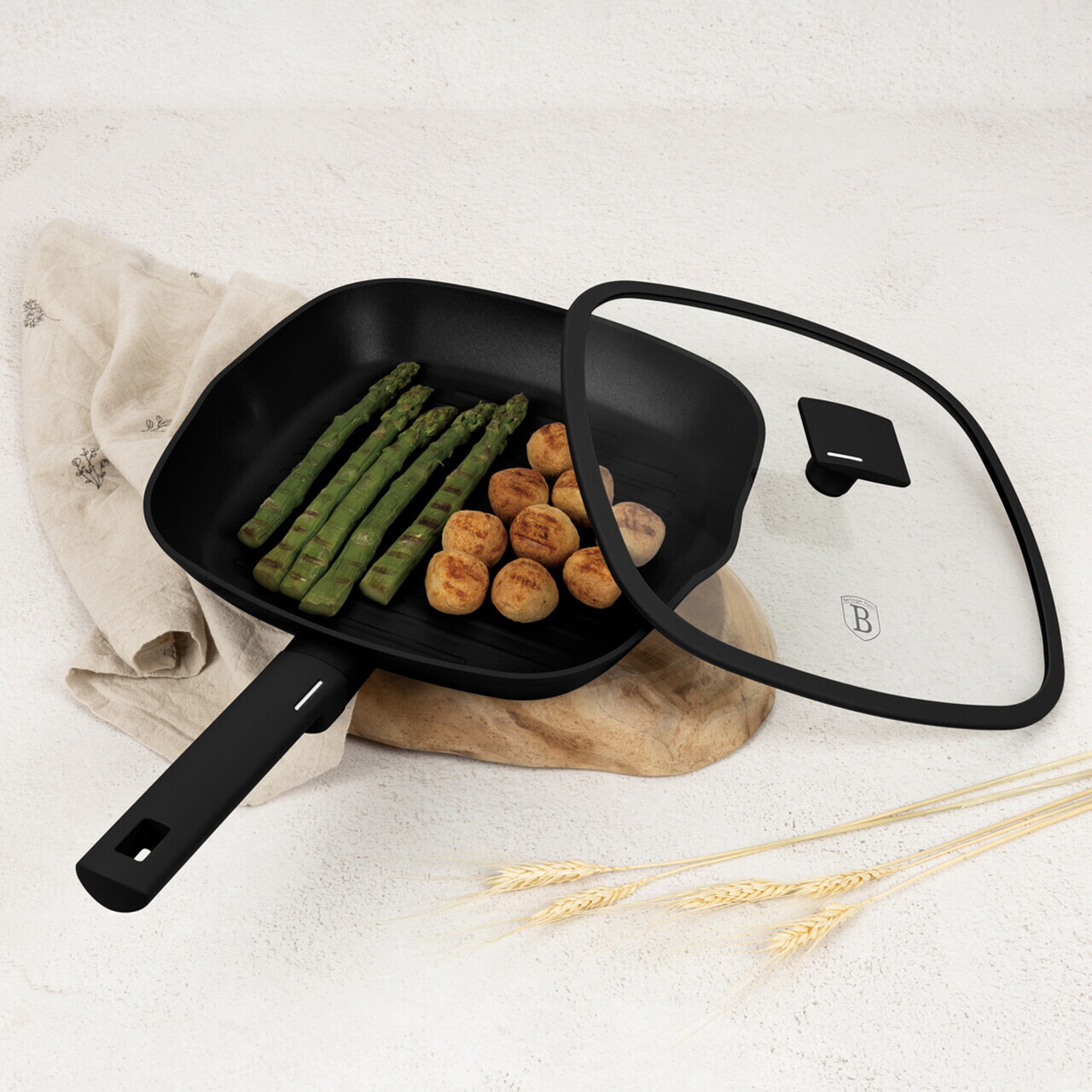 Tigaie grill cu capac Berlinger Haus, Matte Black, 28 cm, 2.1 L, aluminiu forjat, negru - imagine 2