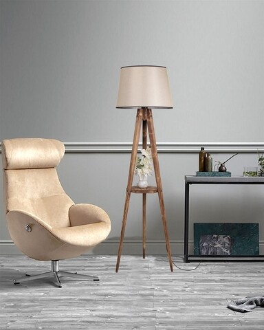 Lampadar cu raft, Luin, 8283-9, E27, 60 W, lemn/textil Iluminat
