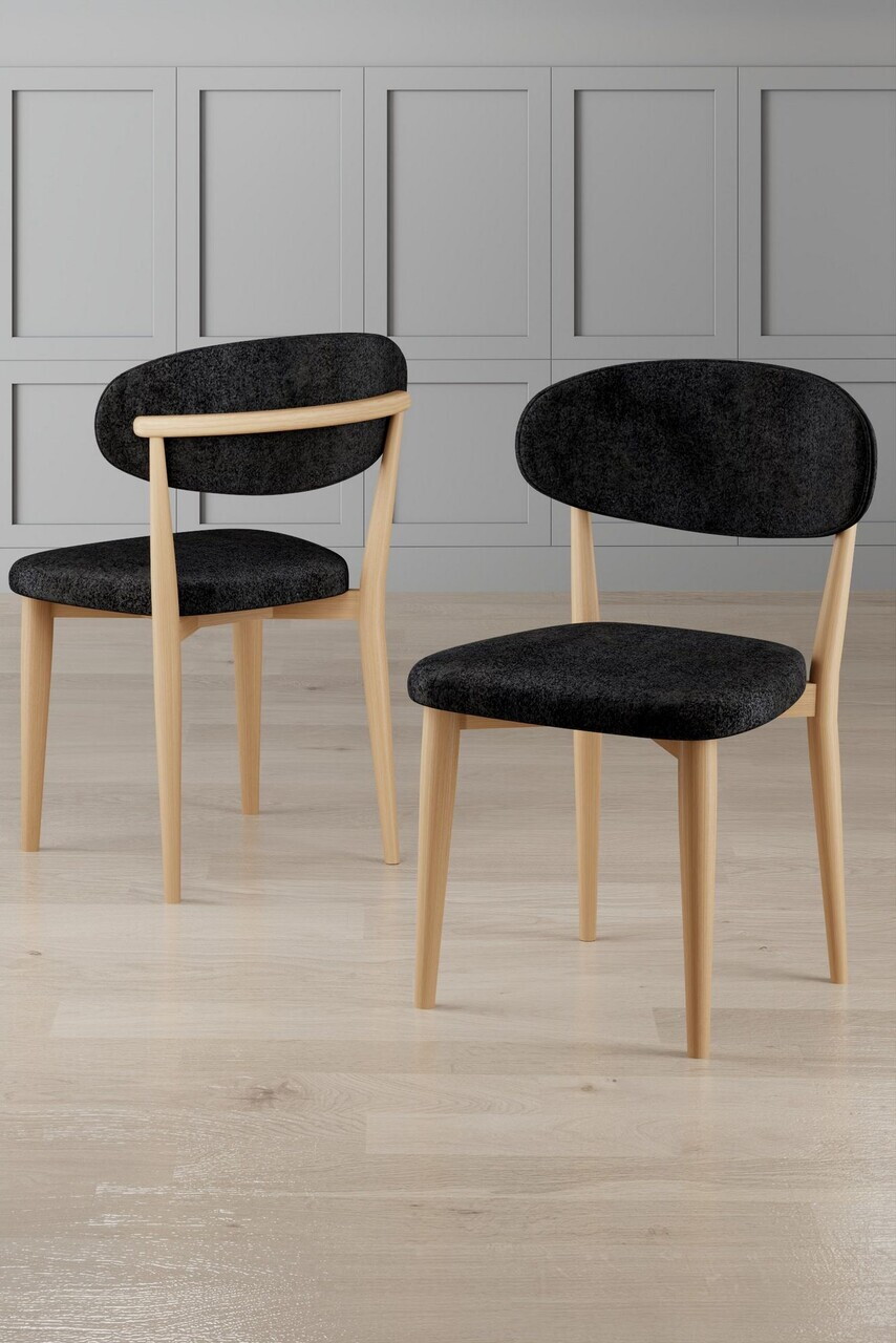 Set scaune 6 piese, Hanah Home, Onex, Negru / Lemn natural