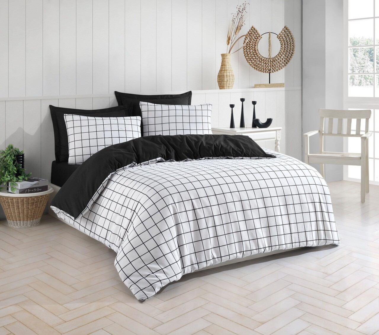 Lenjerie de pat dubla, Artus - Black, Eponj Home, 65% bumbac/35% poliester