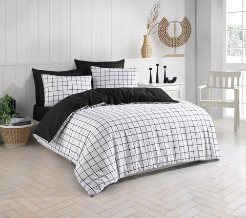 Lenjerie de pat dubla, Artus - Black, Eponj Home, 65% bumbac/35% poliester