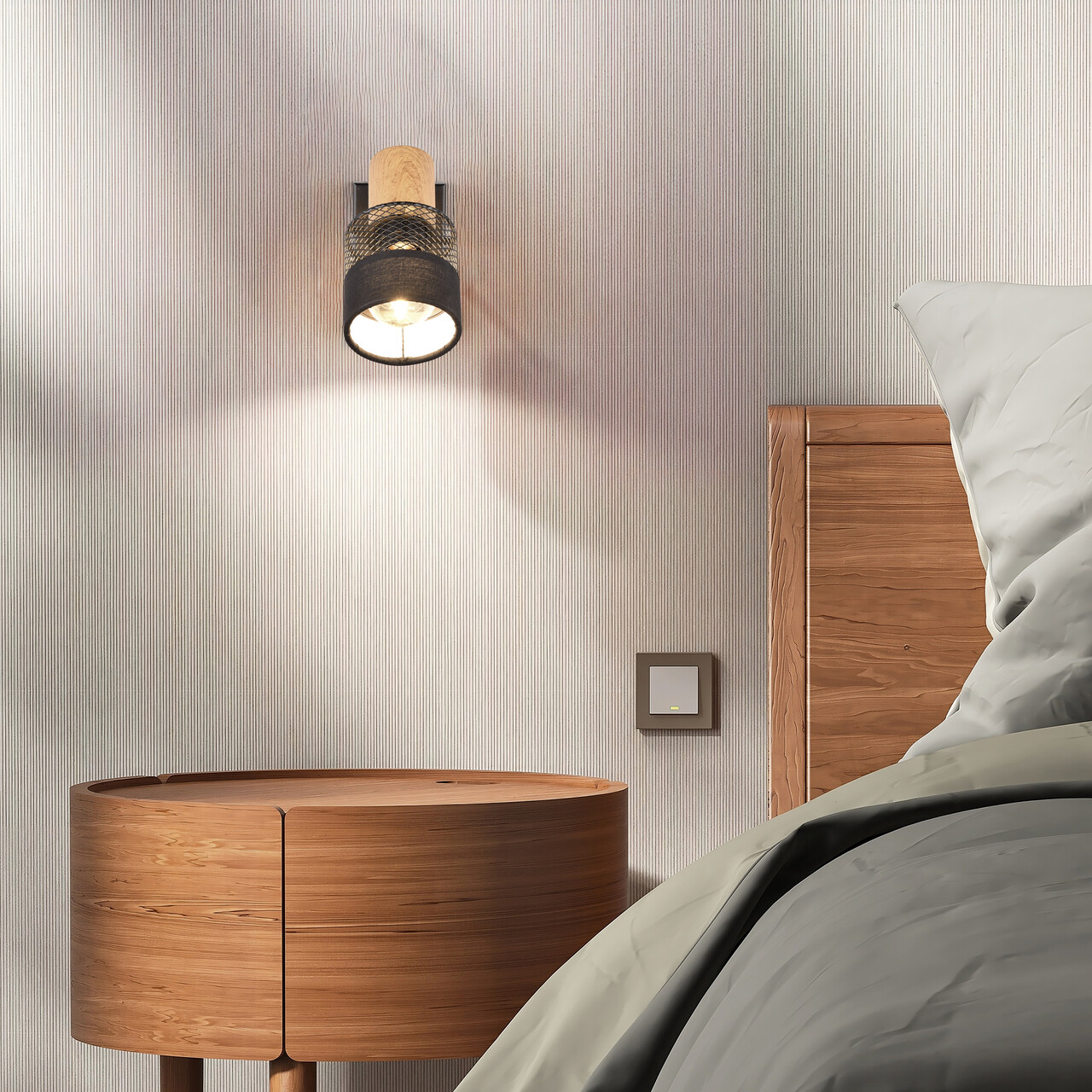 Aplica de perete Nandini, TRIO, 10x6x17 cm, 10W, 1x E14, metal, negru mat/natur