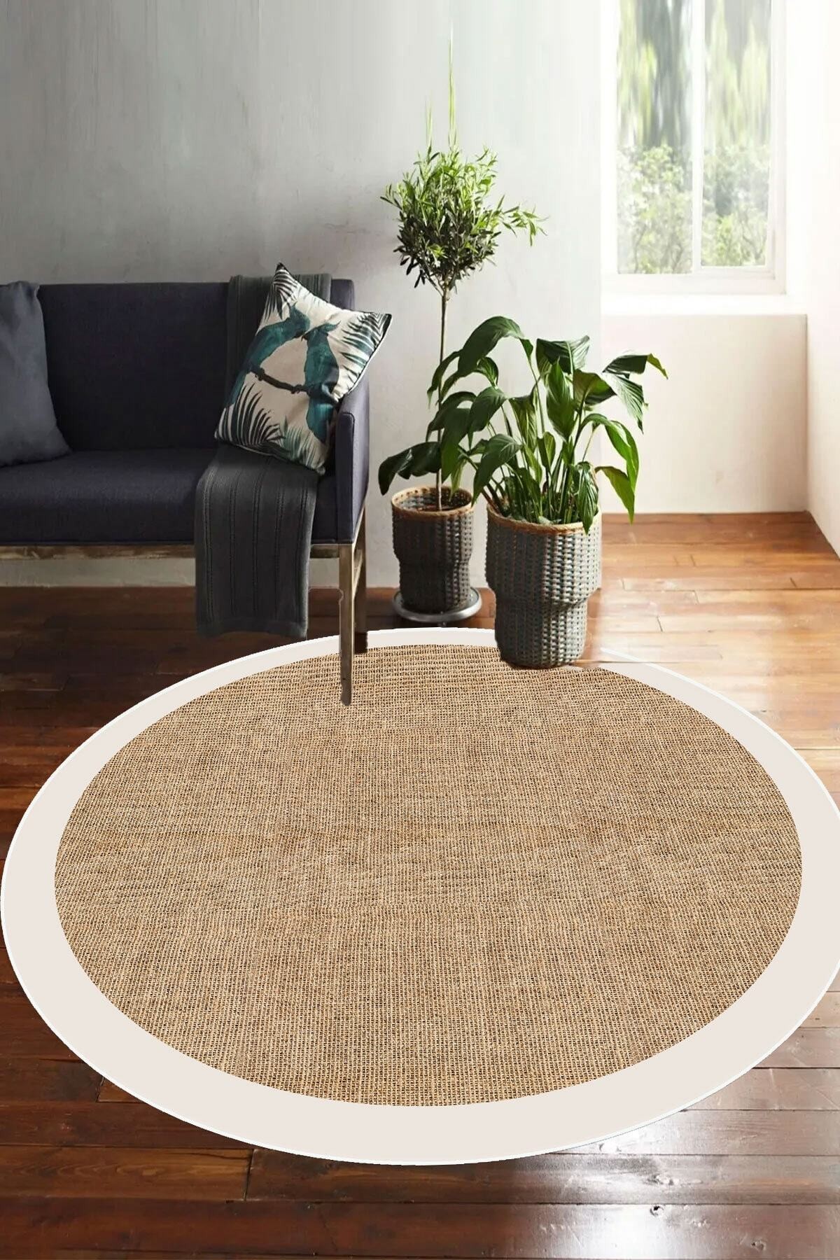 Covor, DC-7024yuvarlak1-3, 120x120 cm, Poliester, Bej