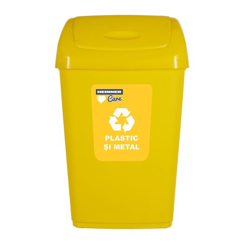 Cos de gunoi cu capac batant pentru reciclare Eco, 35L, 35x29x57 cm, plastic, galben