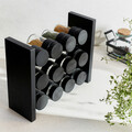 Set 12 recipiente pentru condimente si suport, Otto, Homla, 26x10x21 cm, MDF/sticla/plastic, negru/transparent