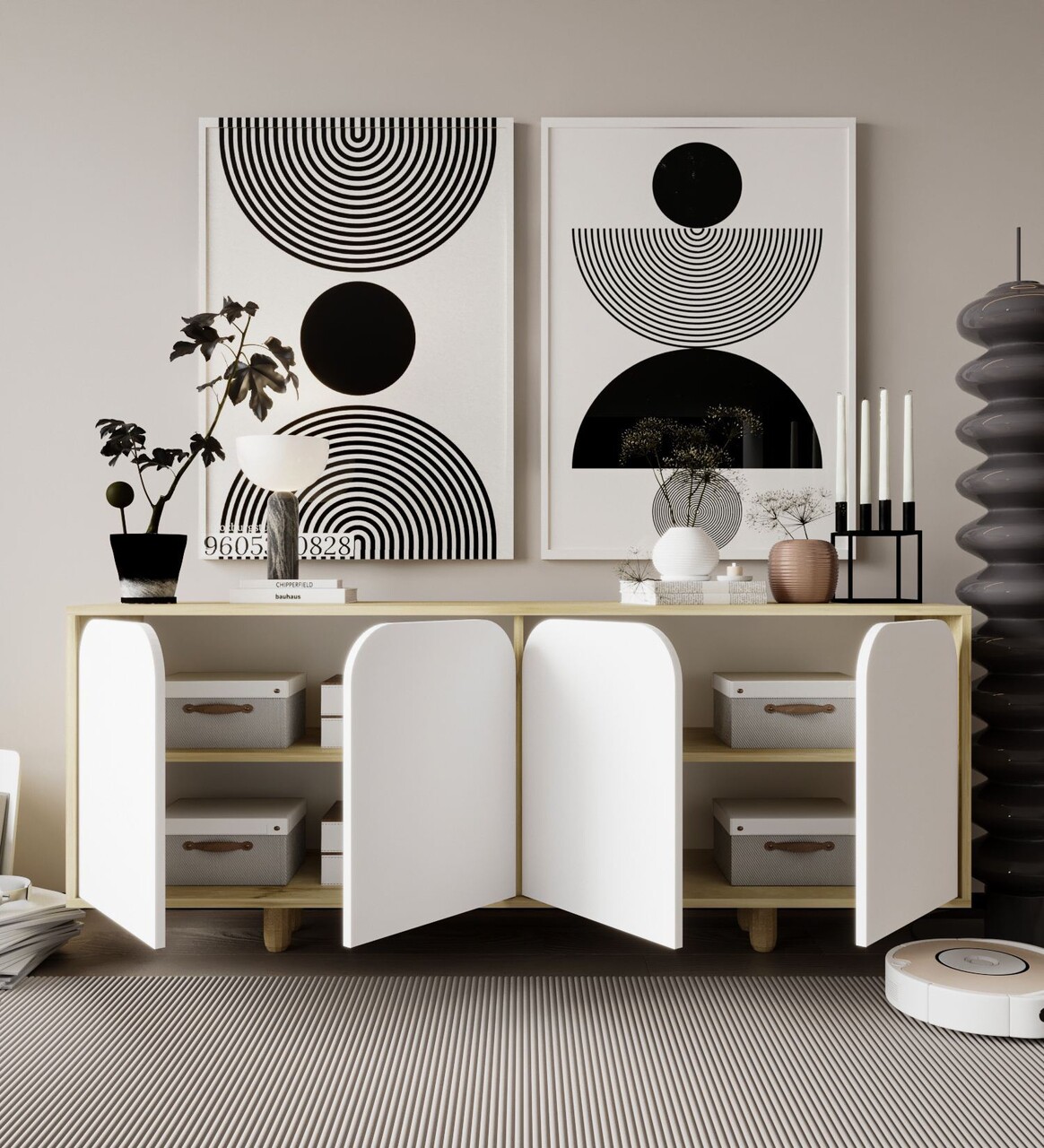 Consola, Hanah Home, Lazio Bohem 180, 180x75x45 cm, PAL, Stejar Safir / Alb - imagine 3