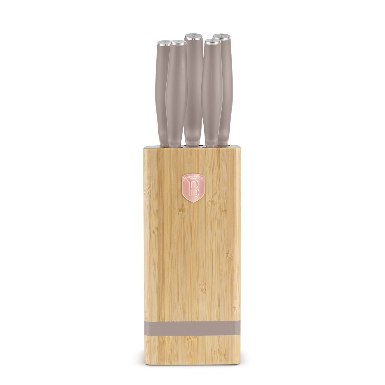Set 5 cutite cu suport patrat Berlinger Haus, Taupe, inox/bambus, taupe mat/natur - imagine 10