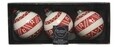 Set 3 globuri Red-white design, Decoris,  Ø8 cm, sticla, rosu/alb