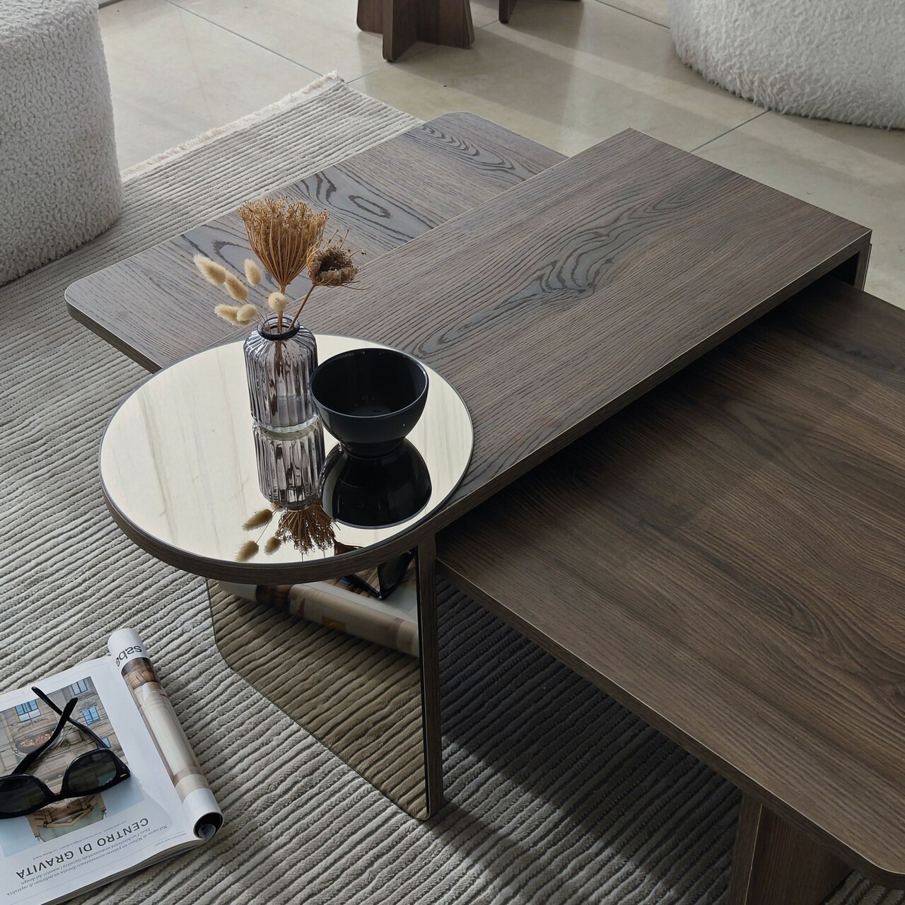 Set masute de cafea, Hanah Home, Luna 4, Bronz / Nuc - imagine 6