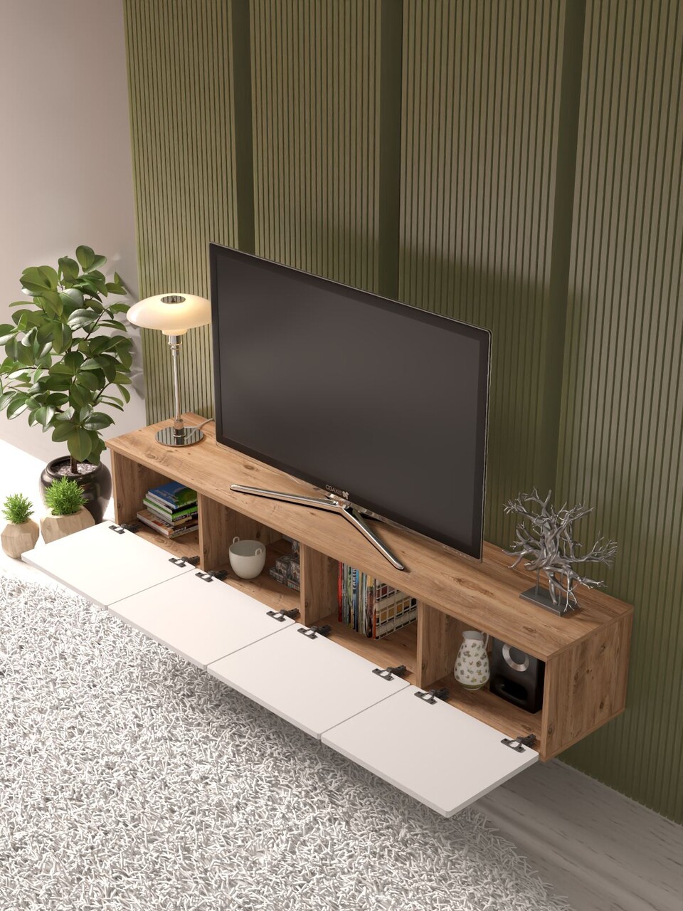 Comoda TV, Hanah Home, Norvia 180, 180x32x35 cm, PAL, Pin Atlantic / Alb - view 3