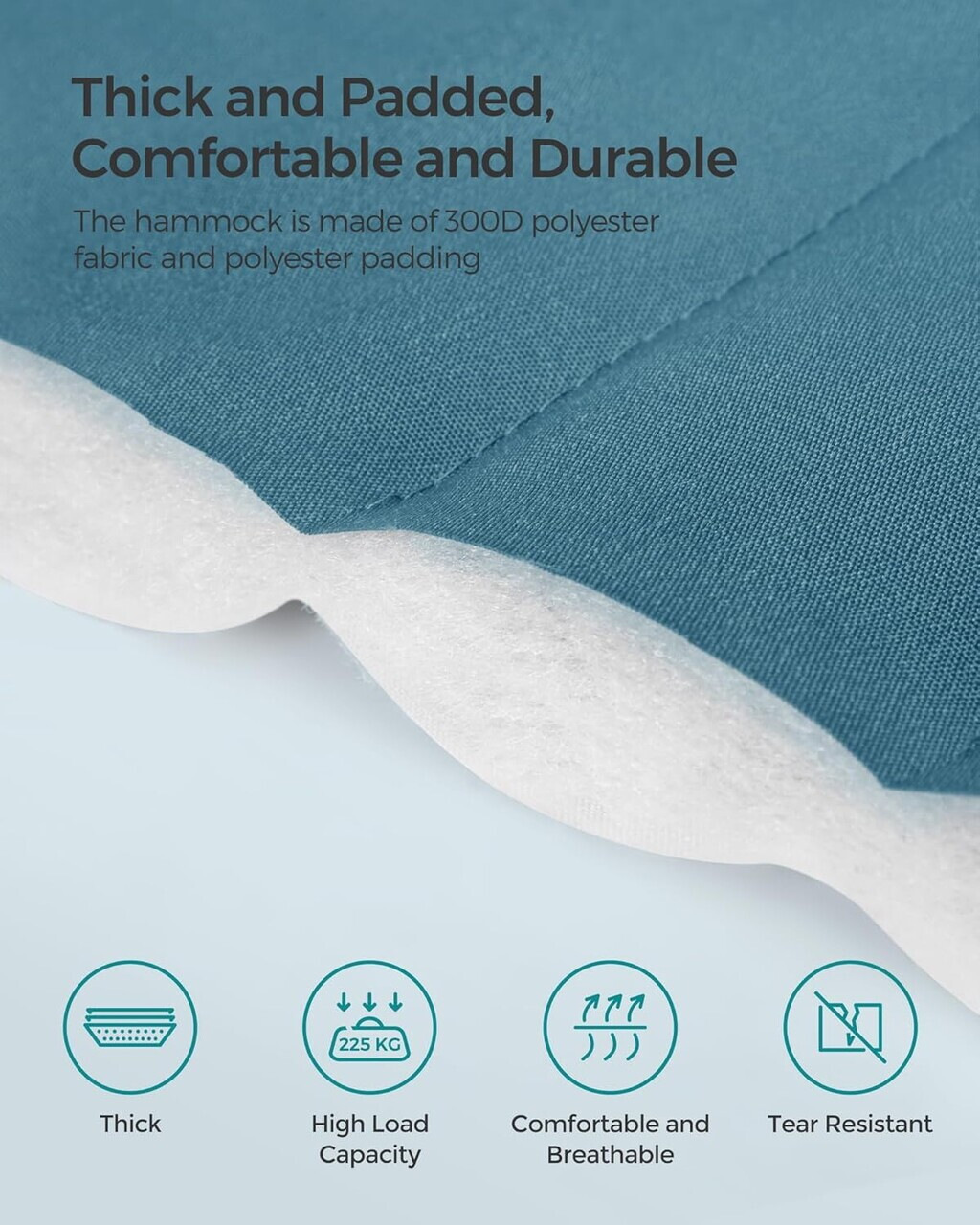 Hamac dublu captusit 200x140 cm, cu bare din bambus curbate detasabile, perna inclusa, max 225 kg, poliester - imagine 4