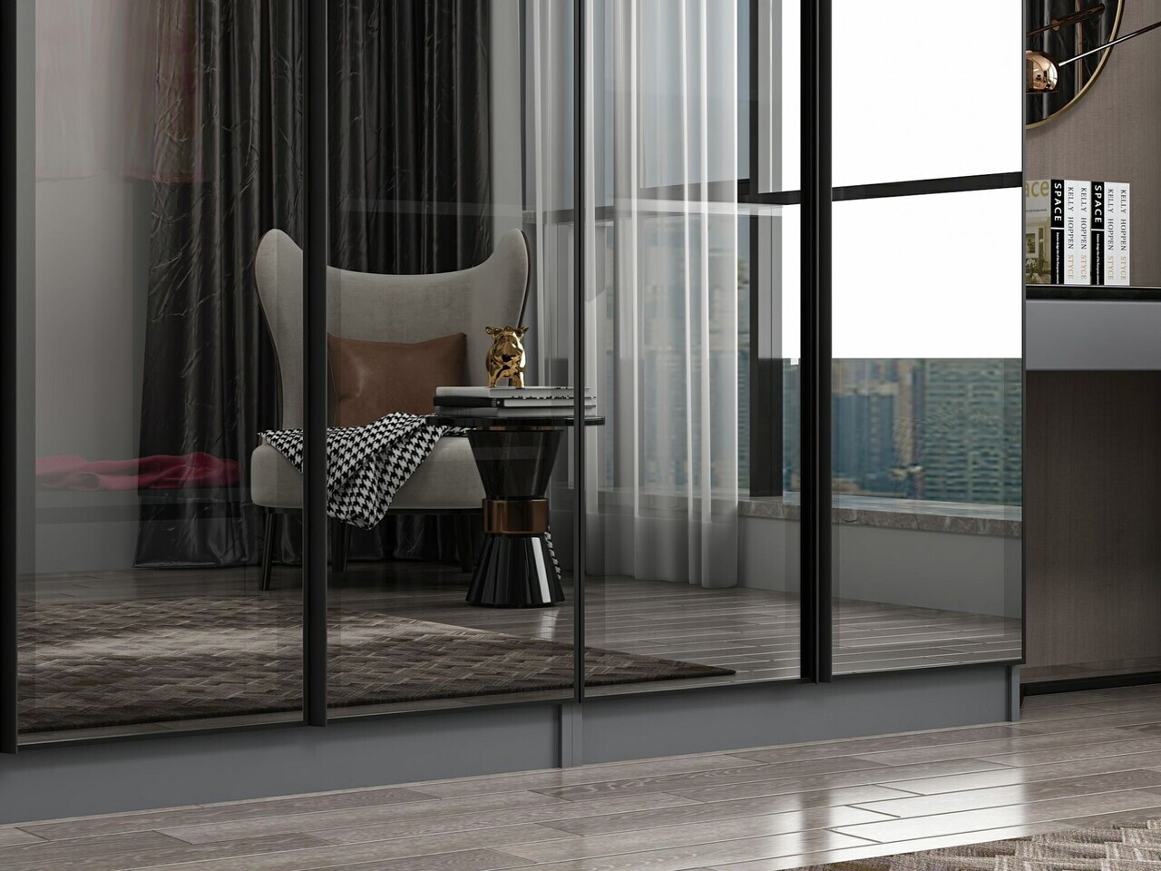 Dulap pentru haine, Hanah Home, Nisa, 360x210x52 cm, Antracit — imaginea 5