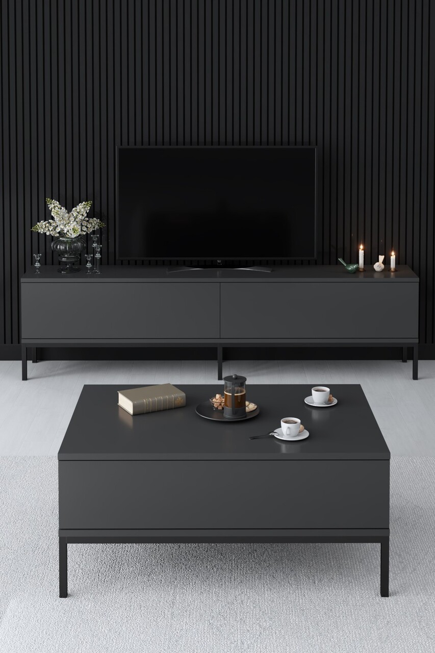 Masuta de cafea, Bexley, Lord, 90x40x60 cm, PAL, Antracit / Negru - 2 | YEO