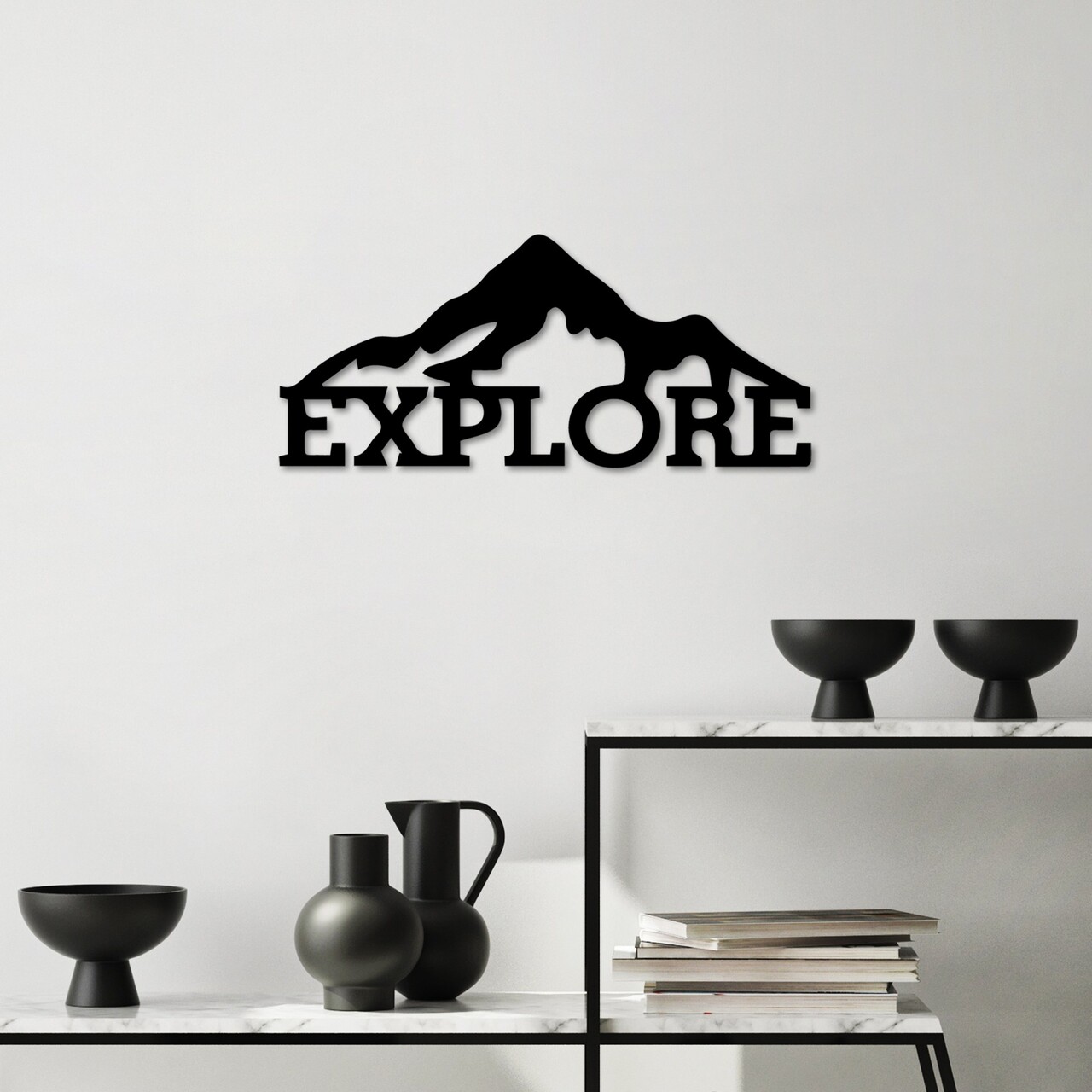 Decoratiune de perete, Explore, Dimensiune: 60 x 26 cm, Negru