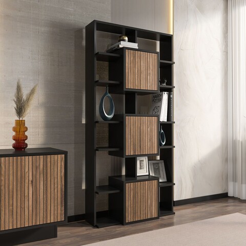 Corp biblioteca, Zena Home, Monaco, Negru / Nuc deschis