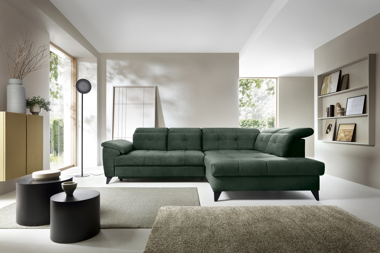 Coltar extensibil dreapta 5 locuri ELTAP, RT-35RAQ, Inferne, 297x210x107 cm, lemn/poliester, verde inchis