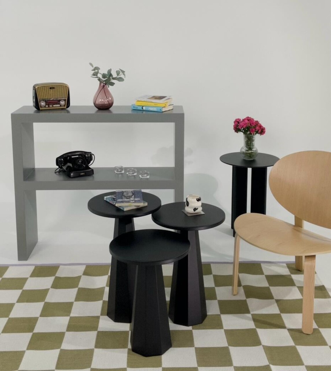 Set masute 2 piese, Rotexa, Lilyum (57 + 52 + 47), Negru - 1 | YEO