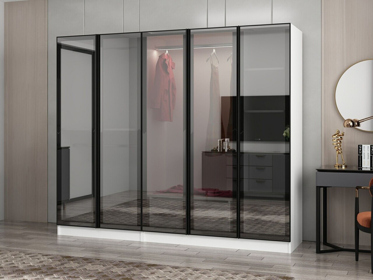Dulap pentru haine, Hanah Home, Nisa, 225x210x52 cm, Alb — imaginea 4