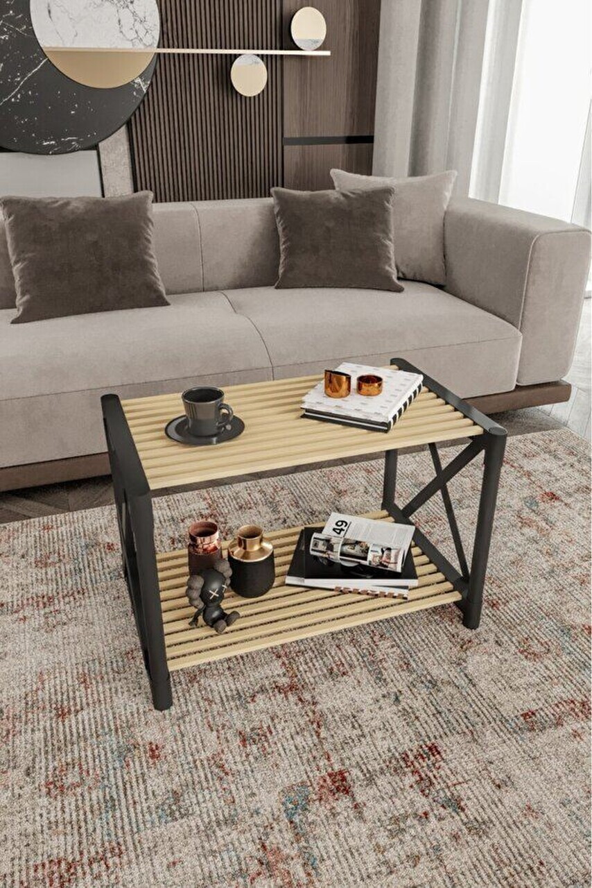 Masuta de cafea, Hanah Home, Pls Room 1, 53x38x33 cm, PLASTIC LEMN, Negru — imaginea 2