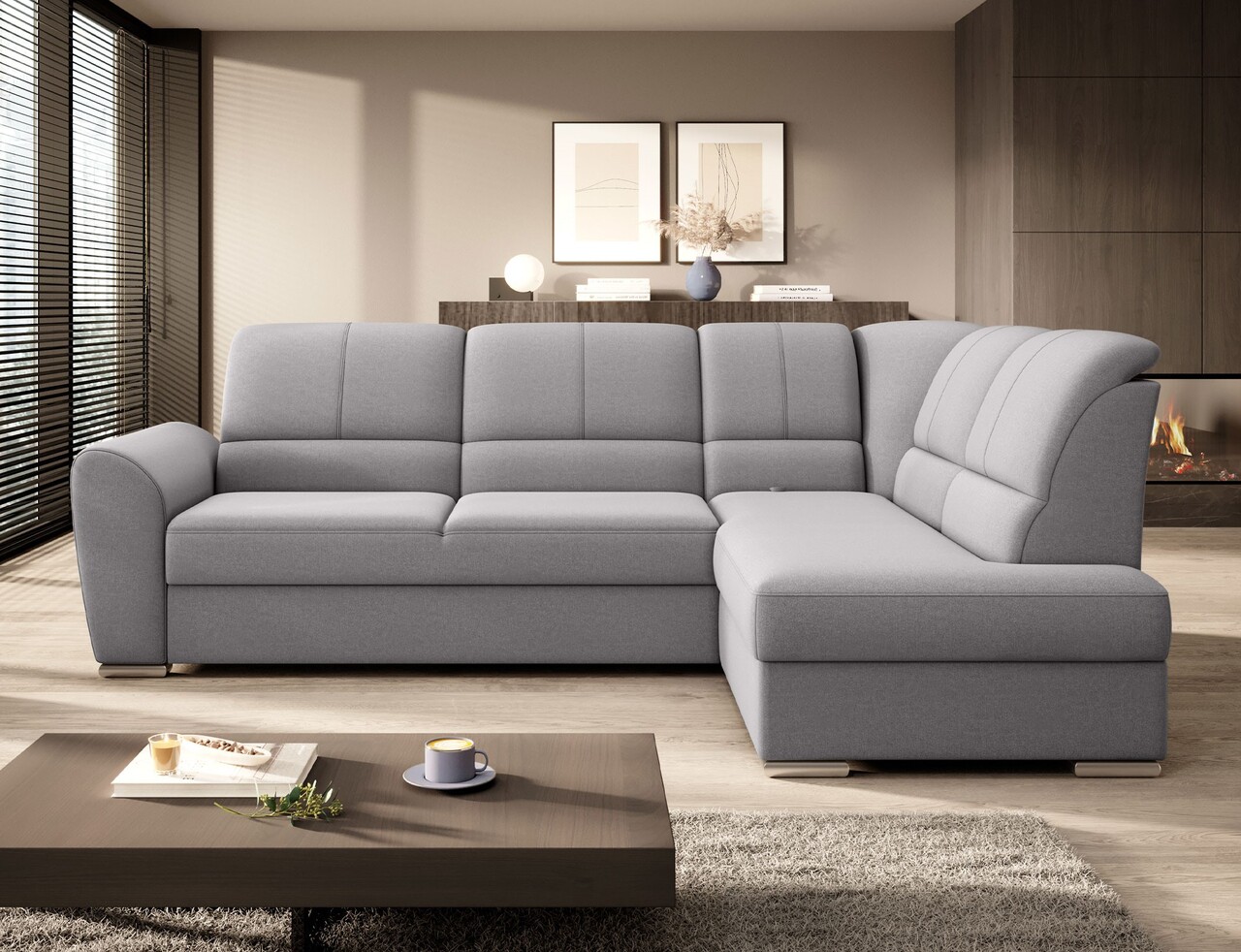 Coltar extensibil dreapta 3 locuri ELTAP, RT-04GO, Siber, 270x186x93 cm, lemn/poliester, gri deschis - 1 | YEO