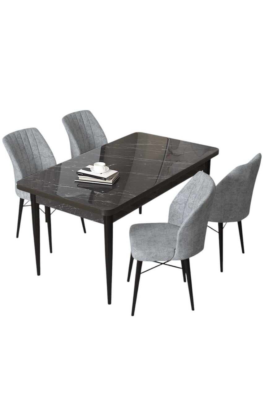 Set masă și scaune (5 bucăți), Hanah Home, Arp, Marmură neagră / Gri - view 2