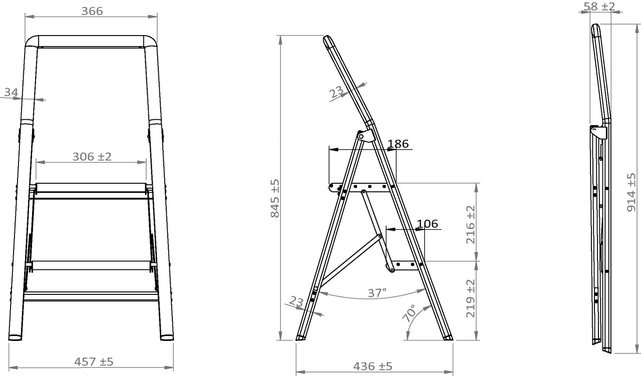 Scara pliabila cu 2 trepte, Wenko, Compact, 6 x 91.5 x 45.5 cm, sistem antiderapant, aluminiu/plastic, gri