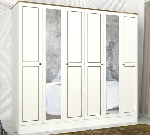 Dulap Pentru Haine Ravenna 6 Kapili White, Talon, 210 X 47.2 X 194 Cm, Alb/auriu