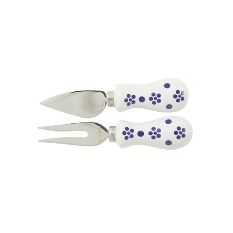 Set 2 cutite pentru branzeturi, Wald, 13.5 x 3 x 3 cm, inox/portelan, alb/albastru