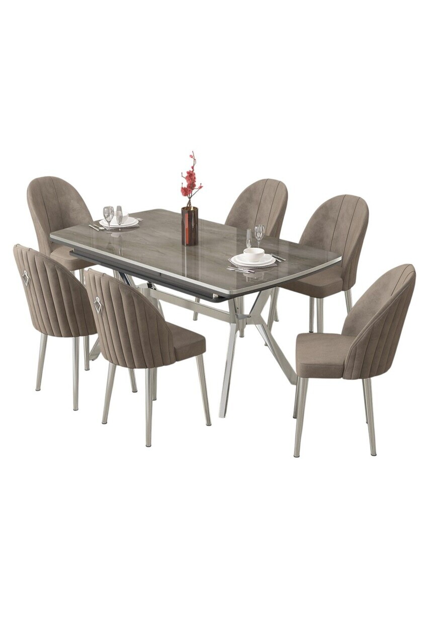 Set masa extensibila si scaune (7 piese), Hanah Home, Sim, Antracit / Crom / Cappuccino — imaginea 2