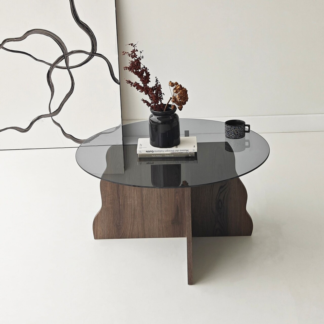 Masuta de cafea, Hanah Home, Butterfly, 75x40x75 cm, Nuc / Fume - view 6