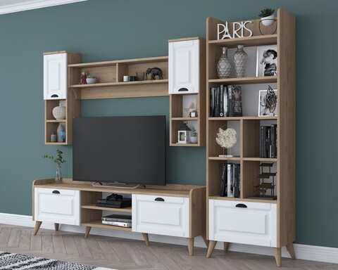 Mobilier living, Wren, AA101 – 2555, 3 corpuri, pal melaminat, alb/nuc mezoni.ro