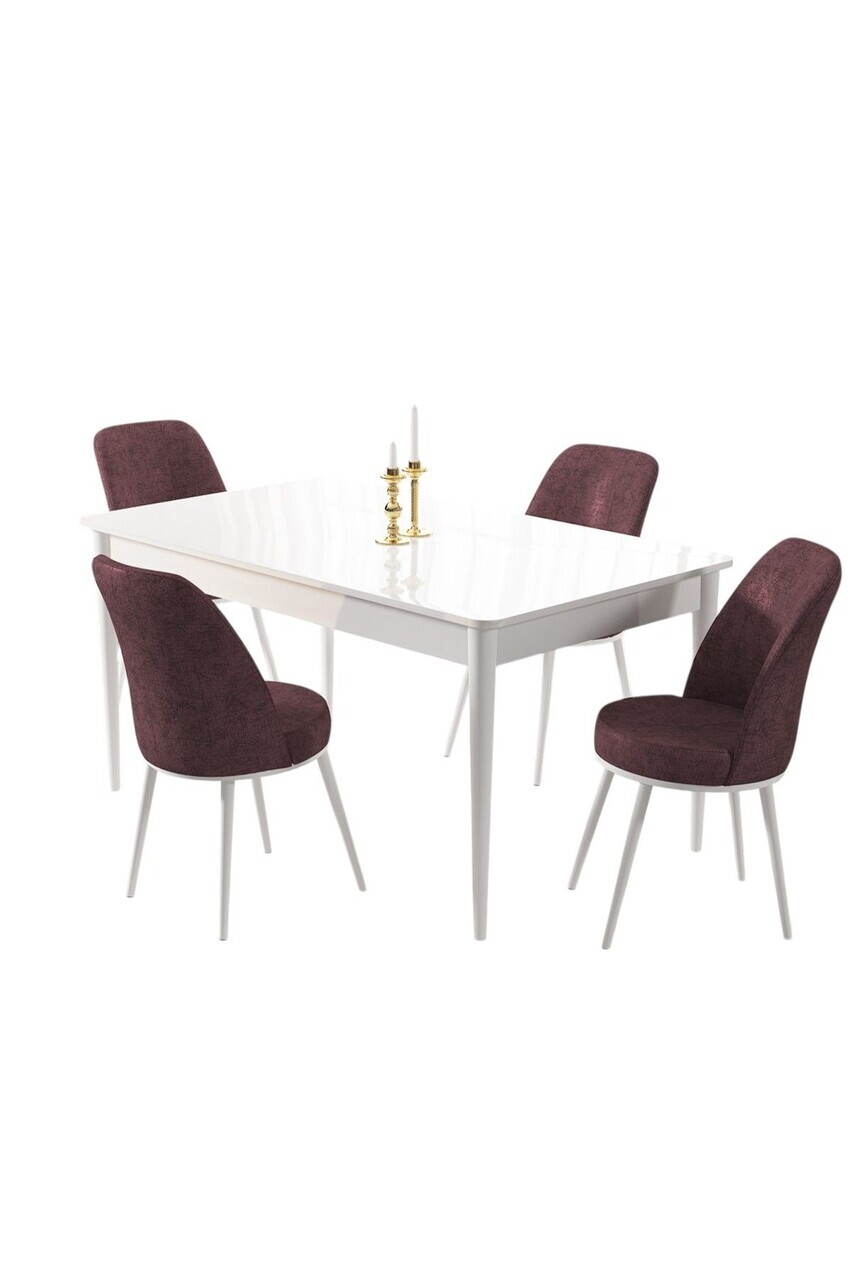 Set masa si scaune (5 piese), Hanah Home, Pir, Alb / Roz Păduros — imaginea 2