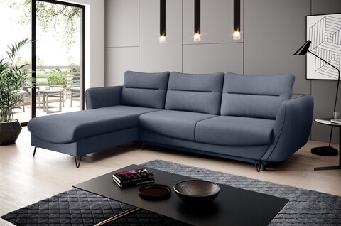 Coltar extensibil stanga 3 locuri ELTAP, LT-40PO, Silva, 276x201x100 cm, lemn/poliester, albastru