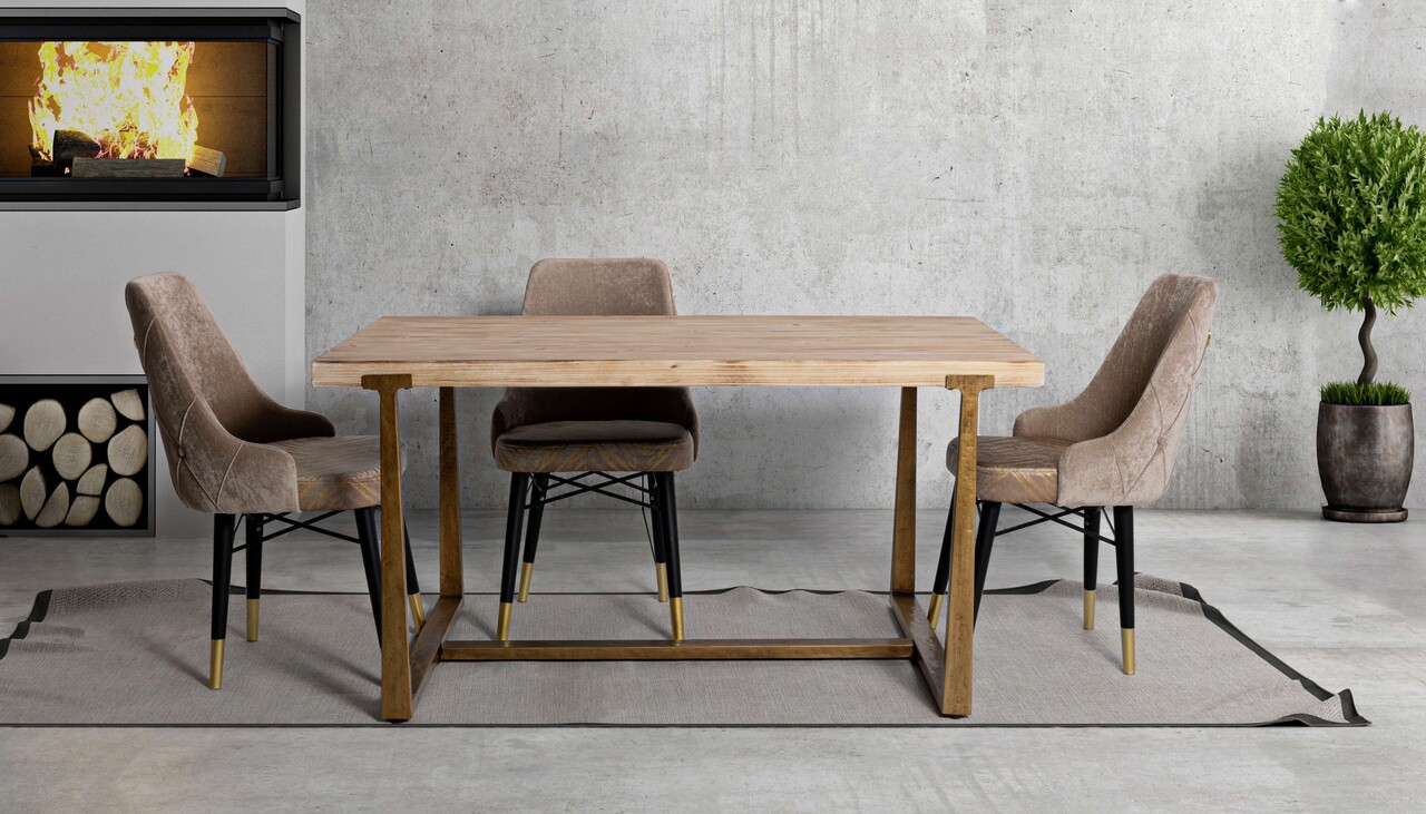 Masa dining Ankara, Mauro Ferretti, 150x90x78 cm, MDF/fier, maro/auriu
