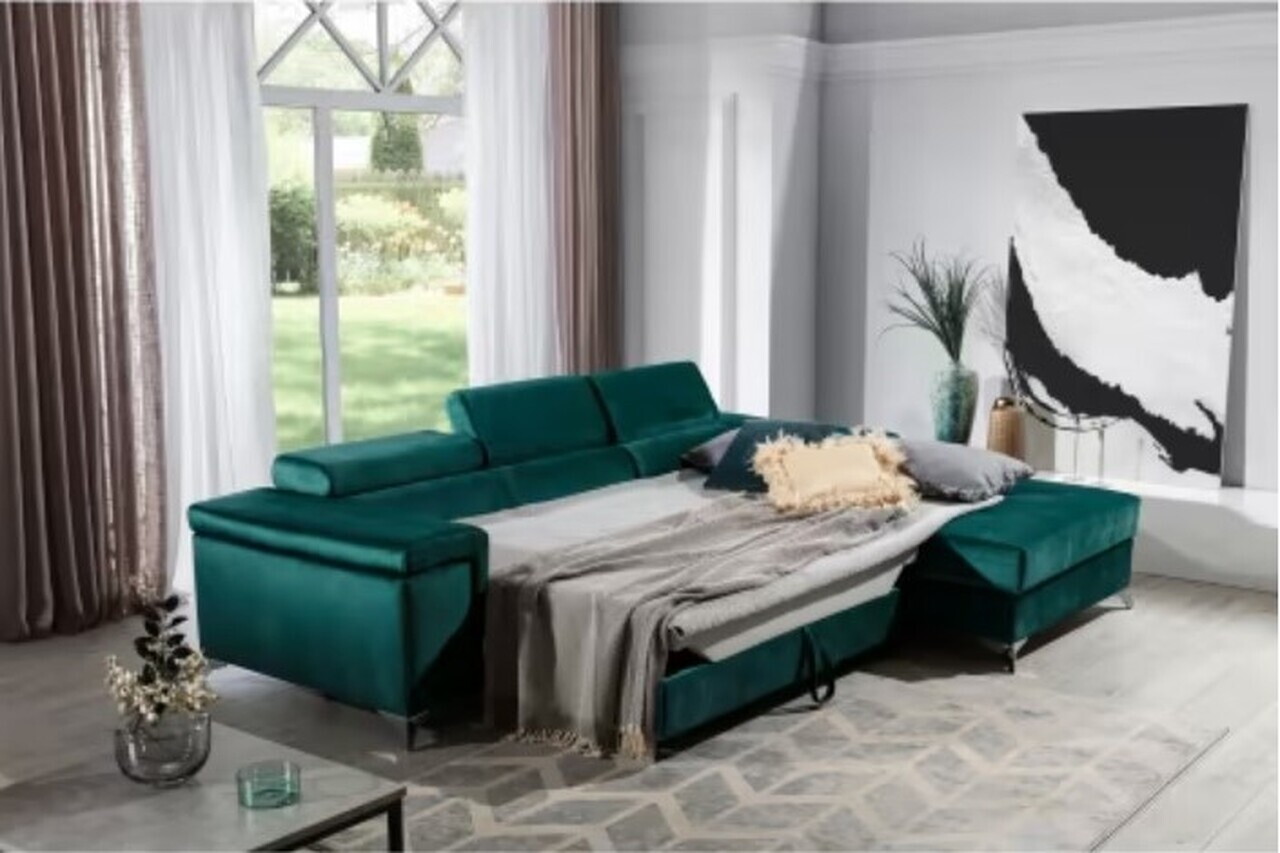 Coltar extensibil dreapta 4 locuri ELTAP, Ric-56, Ricardo, 281x205x88 cm, lemn/poliester, verde inchis - view 6